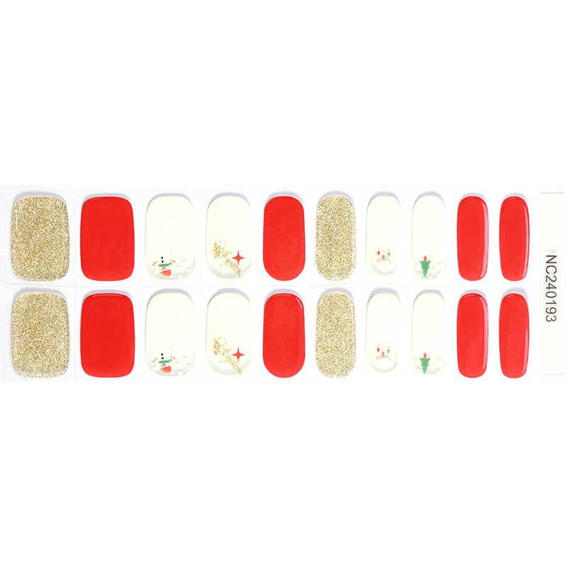 Golden Snowman Christmas Nails Designs Semi Cured Gel Nail Strips