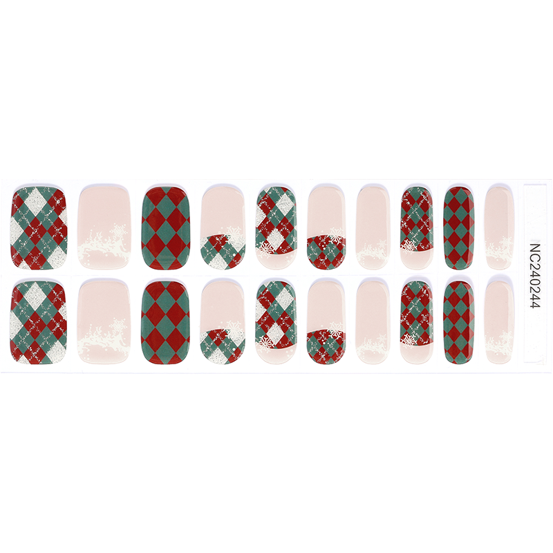 Holiday Argyle Snowflake Nails Designs Semi Cured Gel Nail Strips