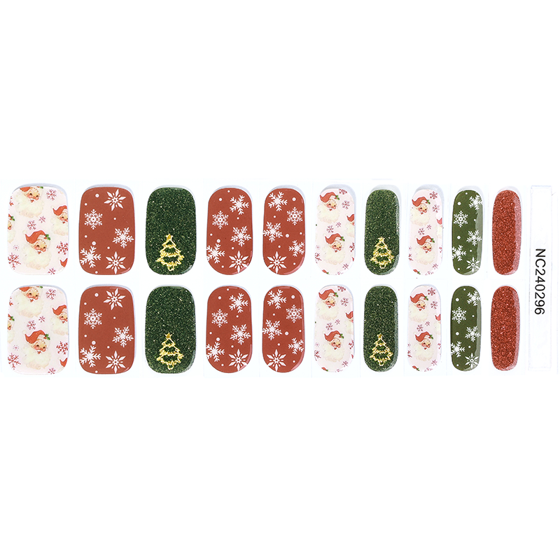 Glow Santa Christmas Tree Nails Designs Semi Cured Gel Nail Strips