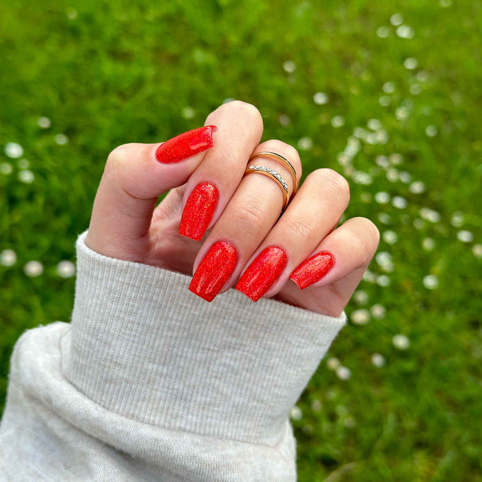 Crimson Glitter Red Semi-Cured Gel Nail Wraps – Sparkling Red Nails for a Salon-Quality Manicure.