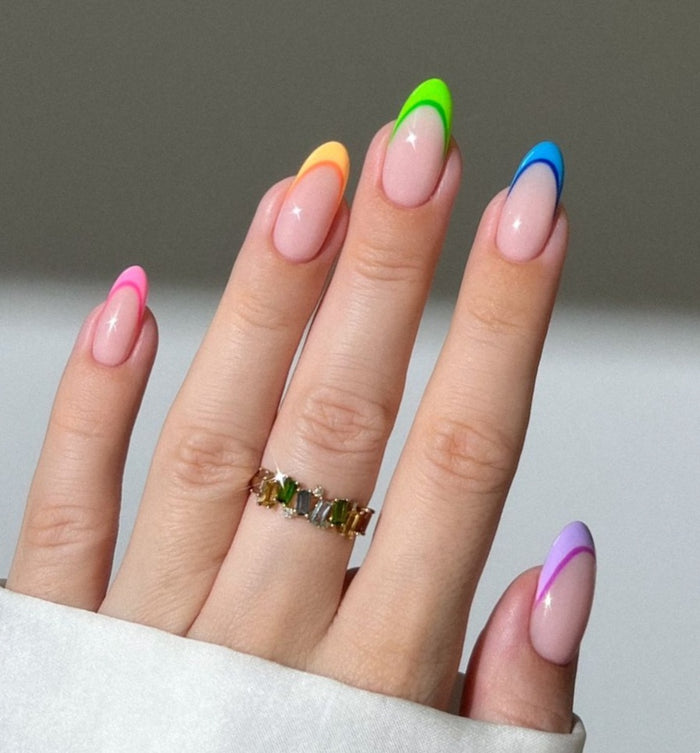 Rainbow French Tip Gel Nail Wraps – Perfect for a Colorful Statement