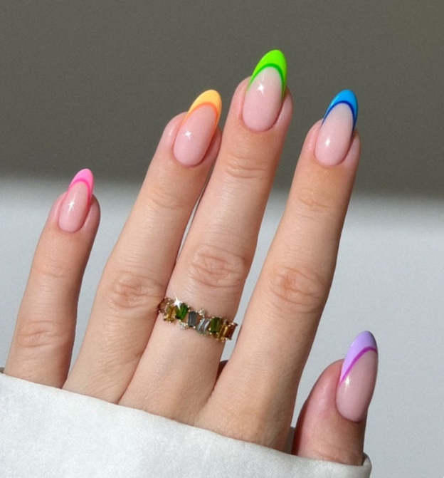 Rainbow French Tip Gel Nail Wraps – Perfect for a Colorful Statement