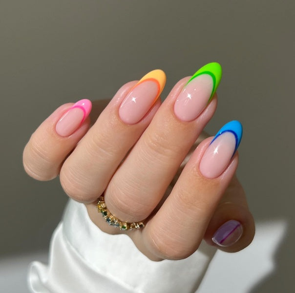 Rainbow French Tip Gel Nail Wraps – Perfect for a Colorful Statement