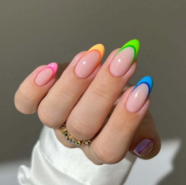Rainbow French Tip Gel Nail Wraps – Perfect for a Colorful Statement