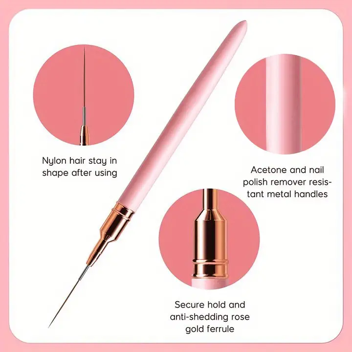 5pcs pink fine nail art brush set pens for long nails perfect for gel polish painting and manicure includes 5 sizes 4 8 12 20 25mm details nail art designs free of acetone details 5
