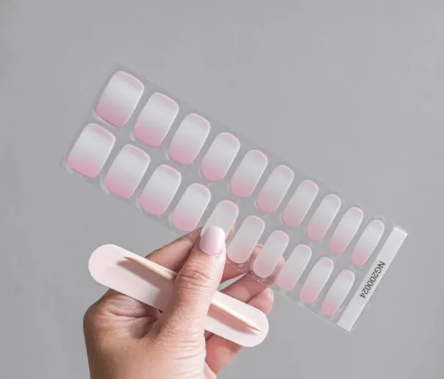 Blush Ombre Gel Nail Wraps with a gradient pink-to-white design for an elegant manicure.