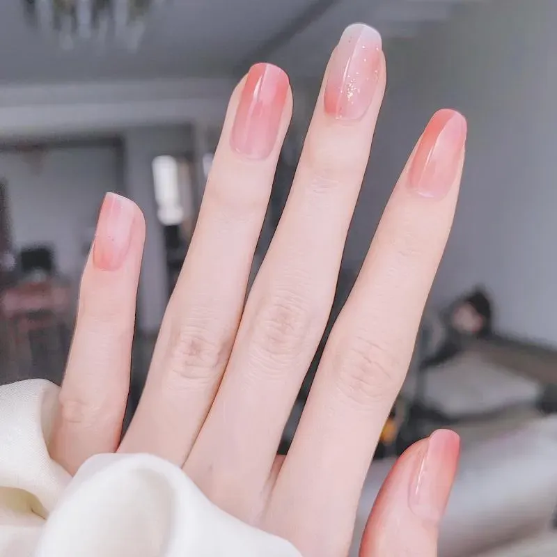 Blush Ombre Gel Nail Wraps with a soft pink gradient design for an elegant DIY manicure.