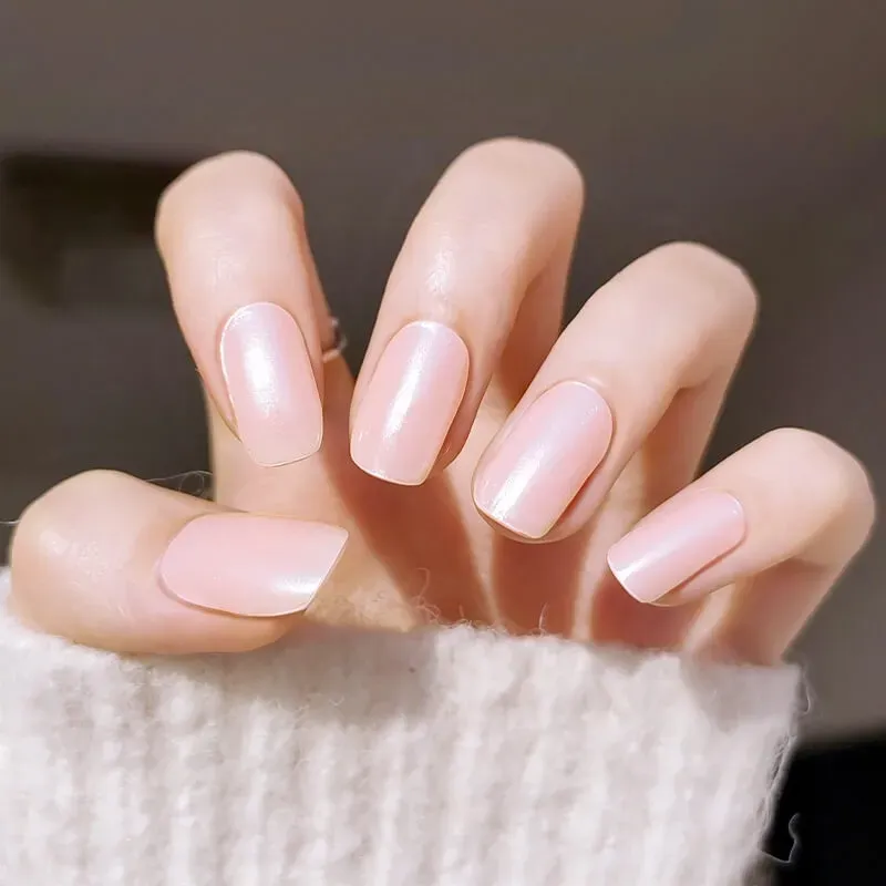 Blush Pearl Gel Nail Wraps with a soft pink shimmer finish for an elegant manicure.