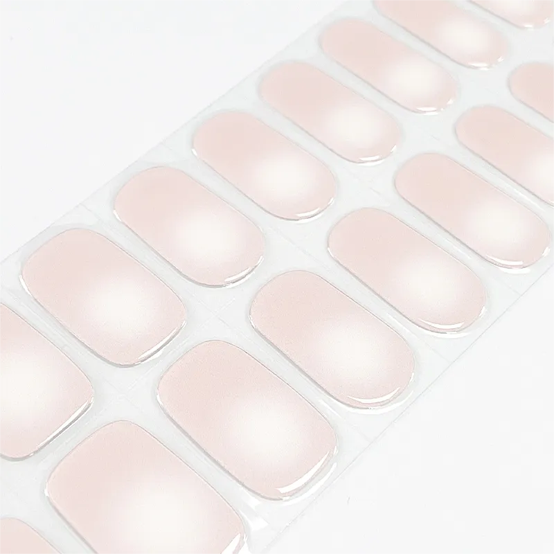 Blush Pearl Gel Nail Wraps with a soft pink pearl finish, offering a chic and timeless manicure at home.