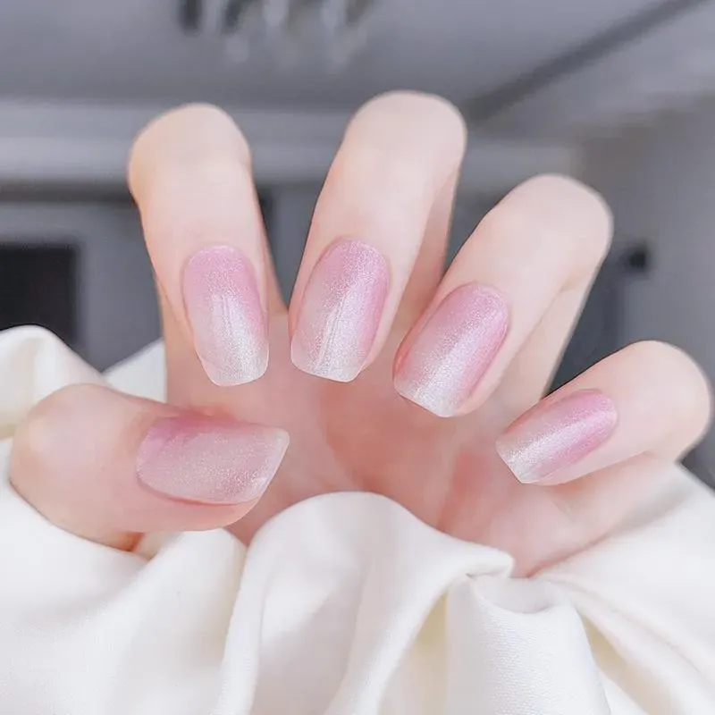 Blush Shimmer Gel Nail Wraps with a soft pink shimmer design for elegant nails.