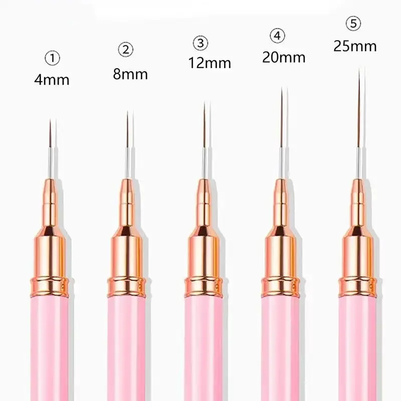 5pcs pink fine nail art brush set pens for long nails perfect for gel polish painting and manicure includes 5 sizes 4 8 12 20 25mm details nail art designs free of acetone details 1