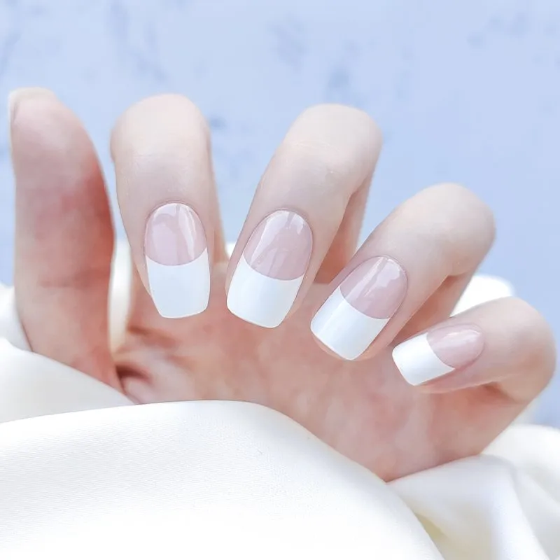 Classic French White Gel Nail Wraps for a timeless and elegant manicure.