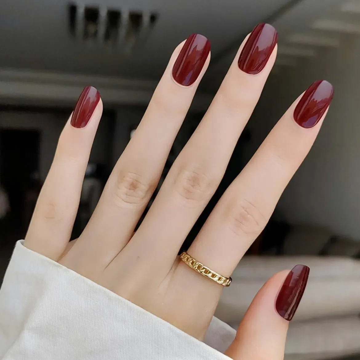 Deep Burgundy Gloss Gel Nail Wraps featuring a rich wine red shade and glossy finish for a timeless manicure.