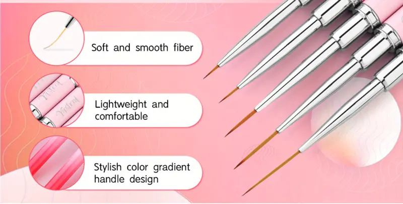 5pcs pink fine nail art brush set pens for long nails perfect for gel polish painting and manicure includes 5 sizes 4 8 12 20 25mm details nail art designs free of acetone details 2