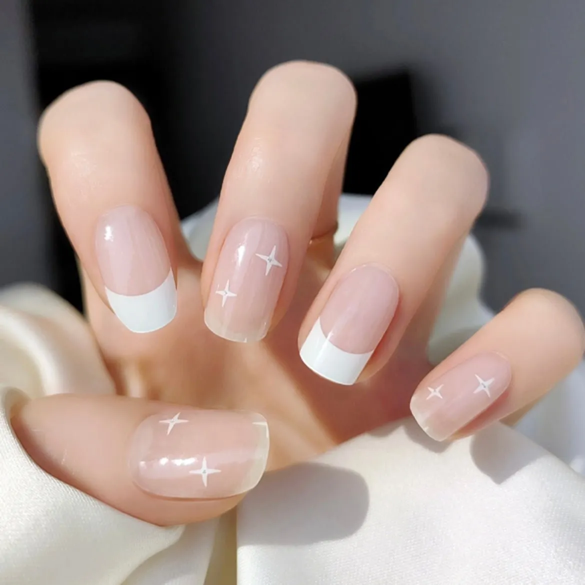 French Tip Gel Nail Wraps showcasing a classic and elegant French manicure design for semi-cured gel nails.