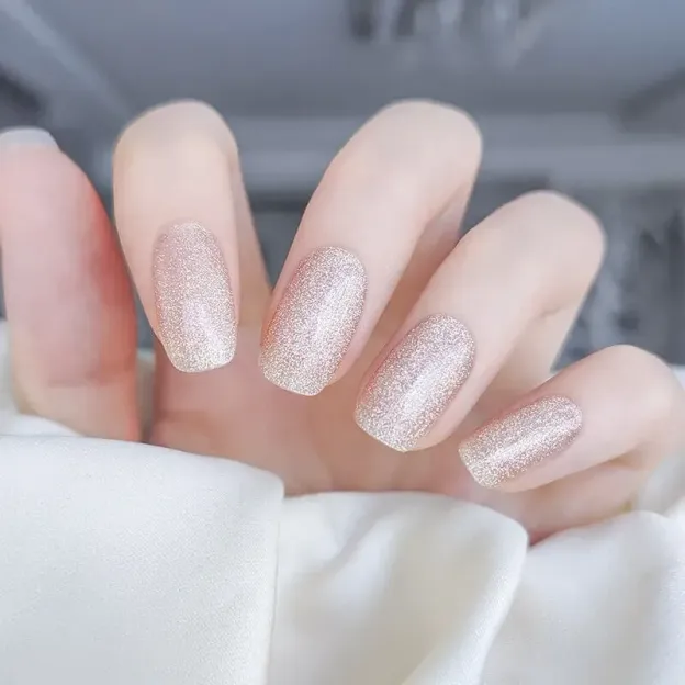 Golden Champagne Glitter Gel Nail Wraps showcasing an elegant sparkling finish for a chic manicure.