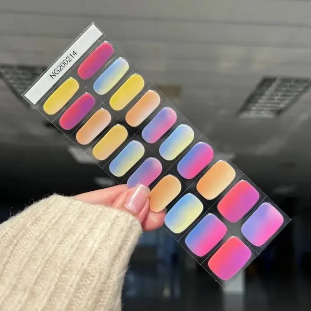 Gradient Pastel Gel Nail Wraps showcasing soft ombre tones for semi-cured gel nail art that is stylish and easy to apply.
