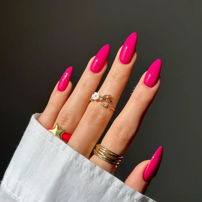 Hot Pink Glam Gel Nail Wraps showcasing a bold neon pink finish, perfect for a vibrant manicure.