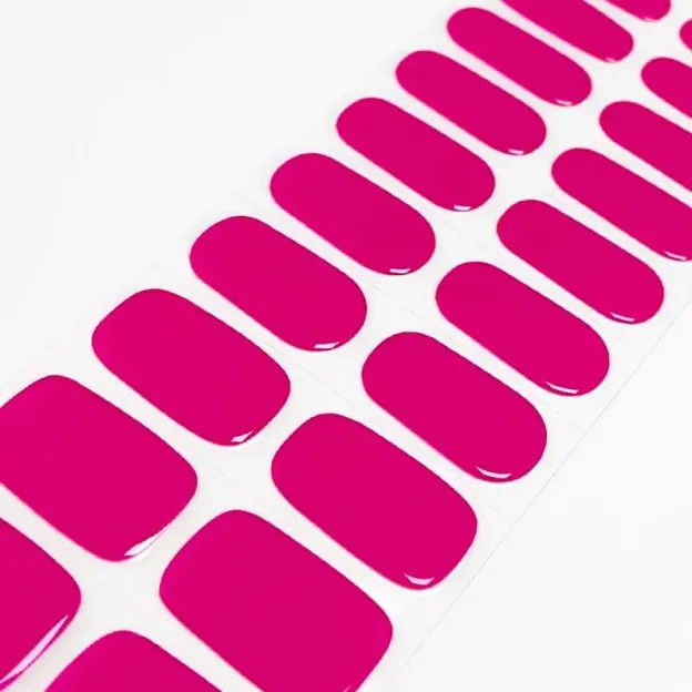 Hot Pink Glam Gel Nail Wraps showcasing a bold neon pink finish, perfect for a vibrant manicure.
