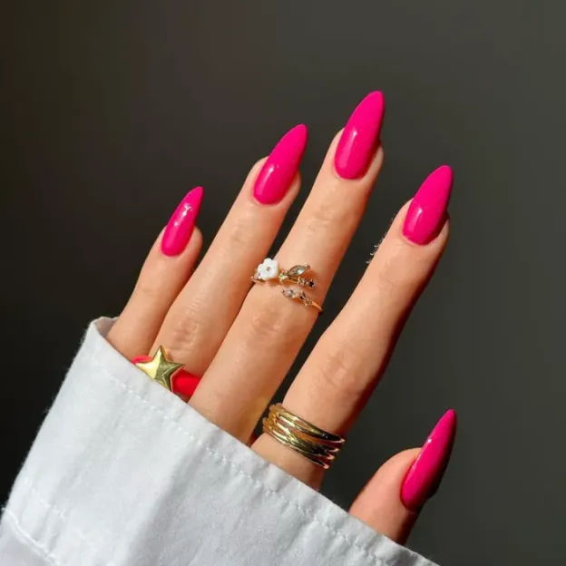 Hot Pink Glam Gel Nail Wraps showcasing a bold neon pink finish, perfect for a vibrant manicure.
