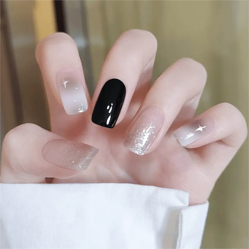 Black & Galaxy Glow Nails Designs Semi Cured Gel Nail Strips