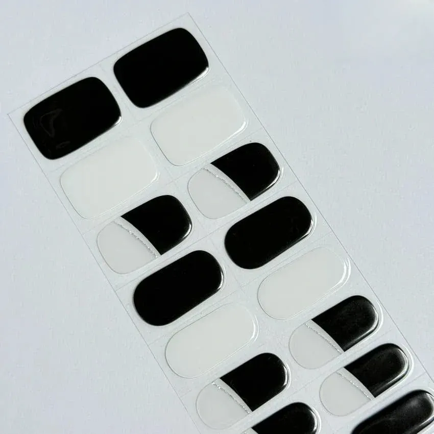 Black & White Edge Chic Nails Designs Semi Cured Gel Nail Strips