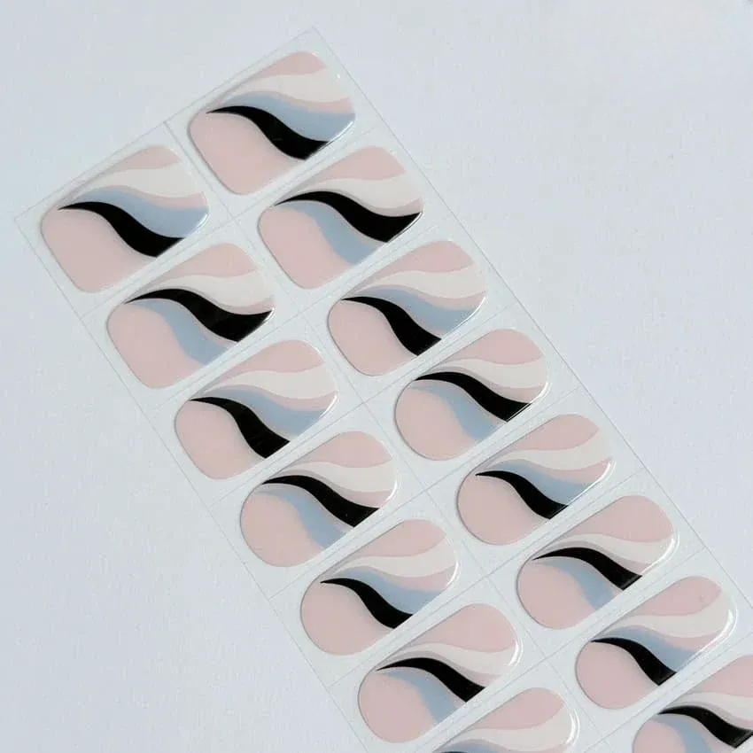 Modern French Wave Lines Semi Cured Gel Nail Strips