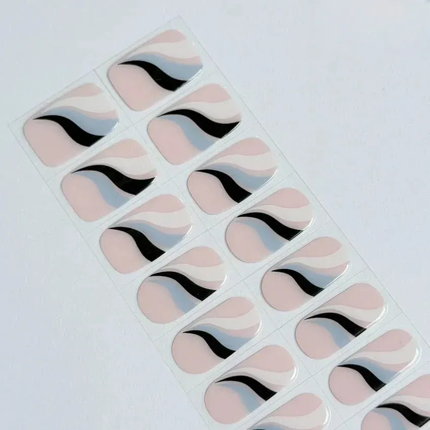 Modern French Wave Lines Semi Cured Gel Nail Strips