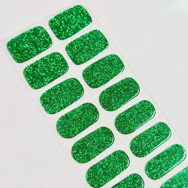 Emerald Glitter Glam Nails Designs Semi Cured Gel Nail Strips