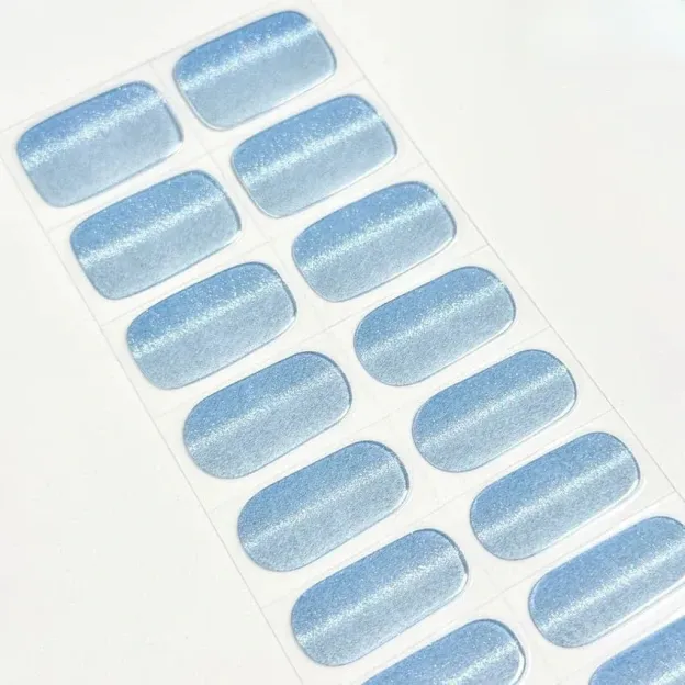 Icy Blue Shine Nails Designs Semi Cured Gel Nail Strips