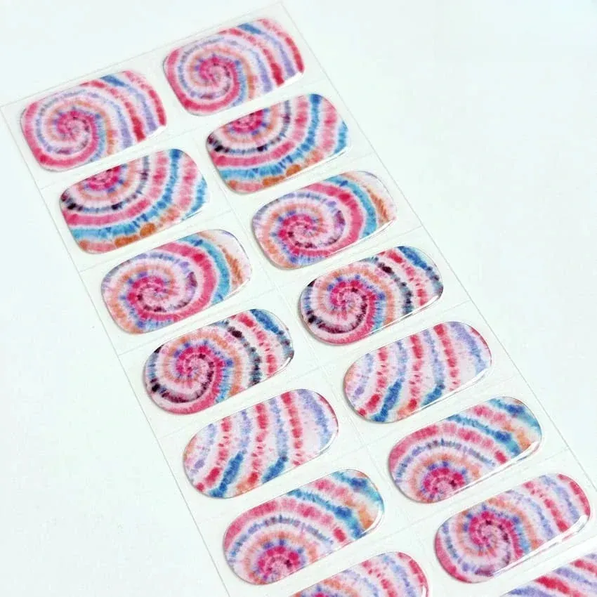 Rainbow Swirl Tie-Dye Nails Designs Semi Cured Gel Nail Strips