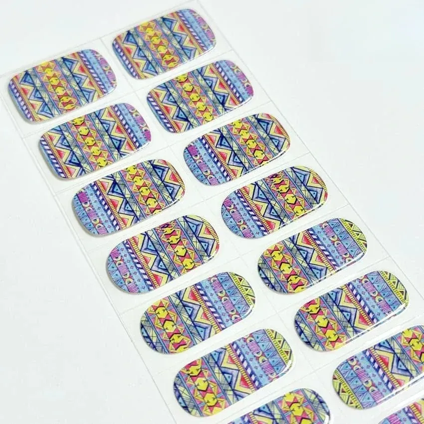 Boho Tribal Pattern Nails Designs Semi Cured Gel Nail Strips
