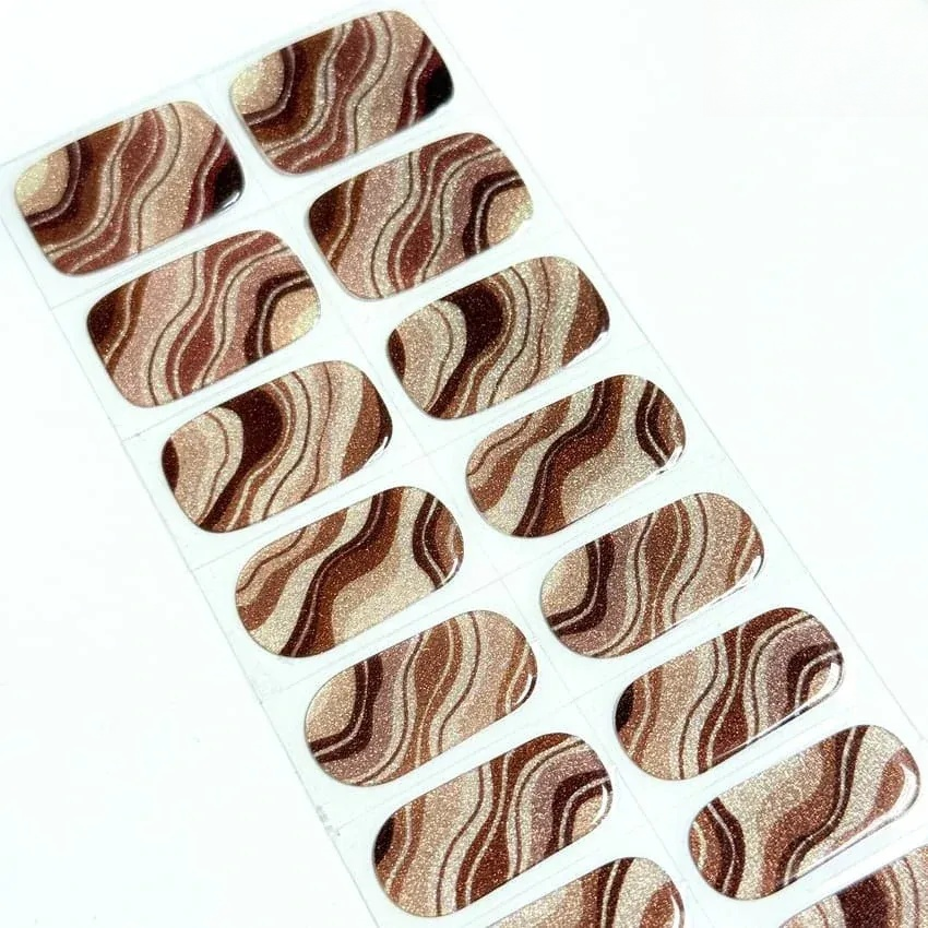 Bronze Marble Waves Nails Designs Semi Cured Gel Nail Strips