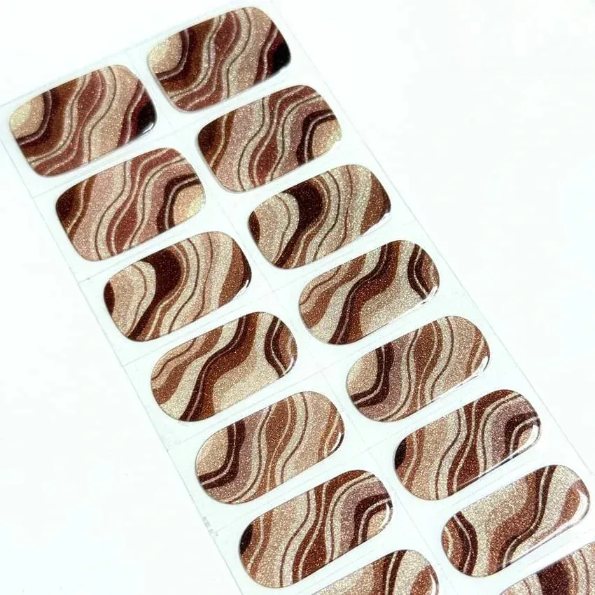 Bronze Marble Waves Nails Designs Semi Cured Gel Nail Strips