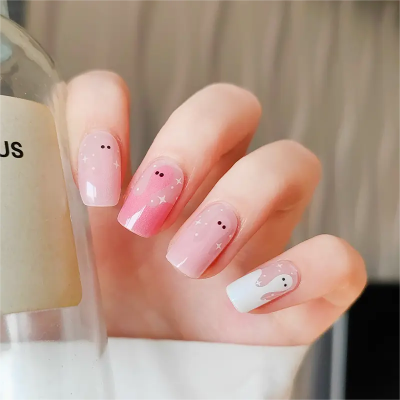 Cute Drippy Ghost Nails Designs Semi Cured Gel Nail Strips