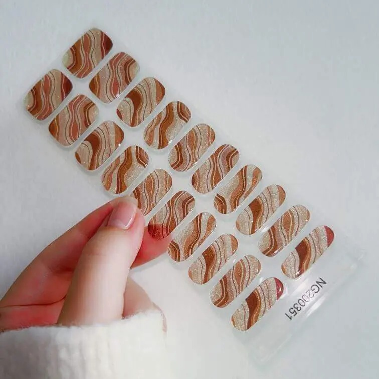 Bronze Marble Waves Nails Designs Semi Cured Gel Nail Strips