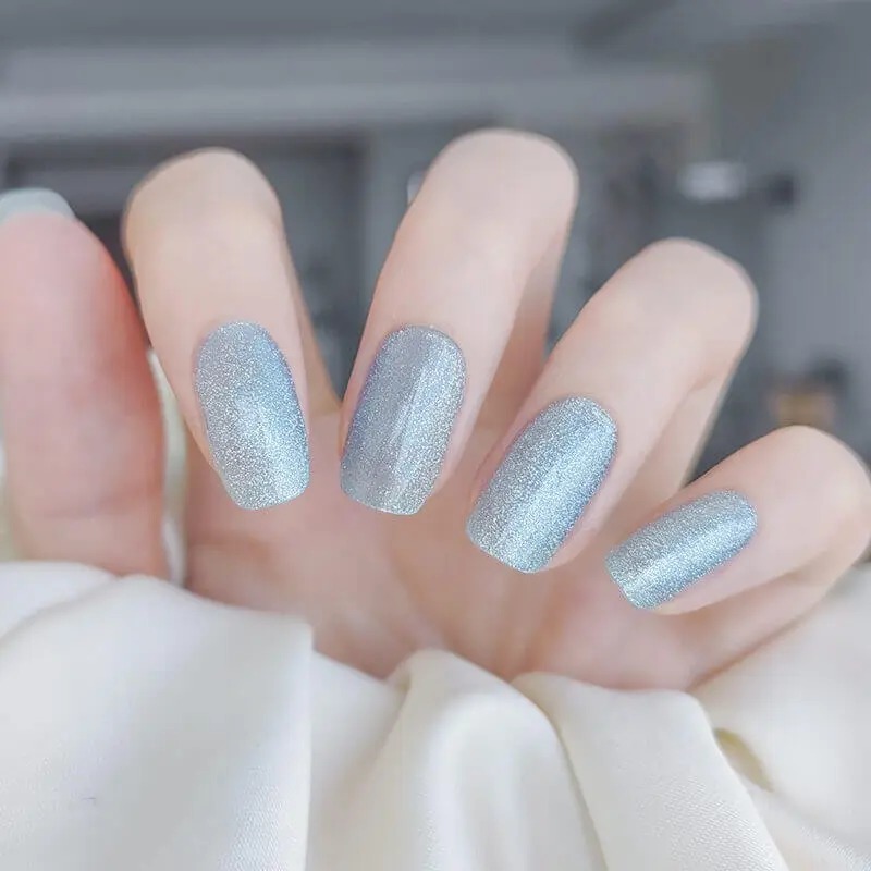 Icy Blue Shine Nails Designs Semi Cured Gel Nail Strips