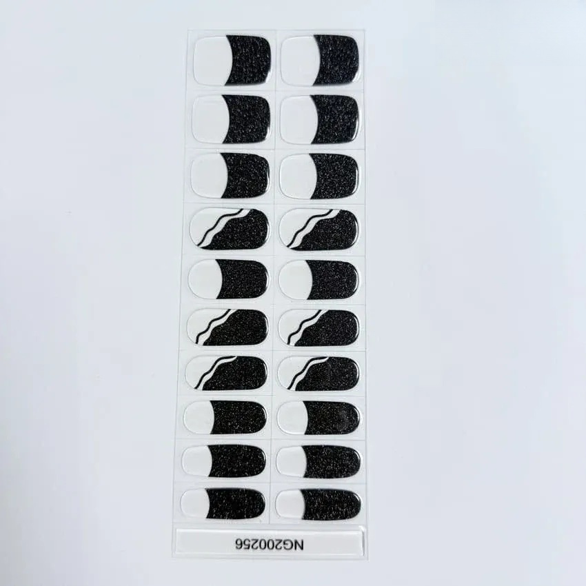 Black Glitter Curve Nails Designs Semi Cured Gel Nail Strips