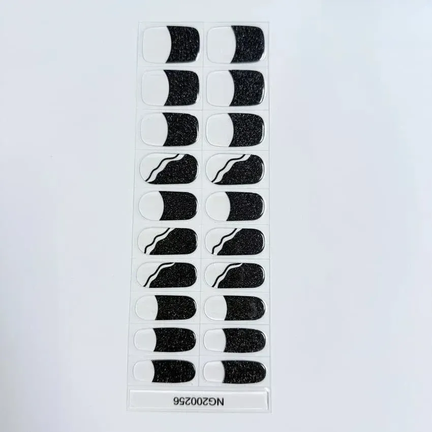 Black Glitter Curve Nails Designs Semi Cured Gel Nail Strips
