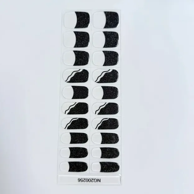 Black Glitter Curve Nails Designs Semi Cured Gel Nail Strips