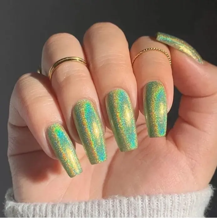 Seafoam Holographic Rainbow Nails Designs Semi Cured Gel Nail Strips