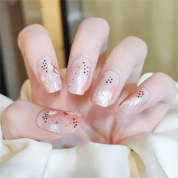 Coral Gold Marble Nails Designs Semi Cured Gel Nail Strips