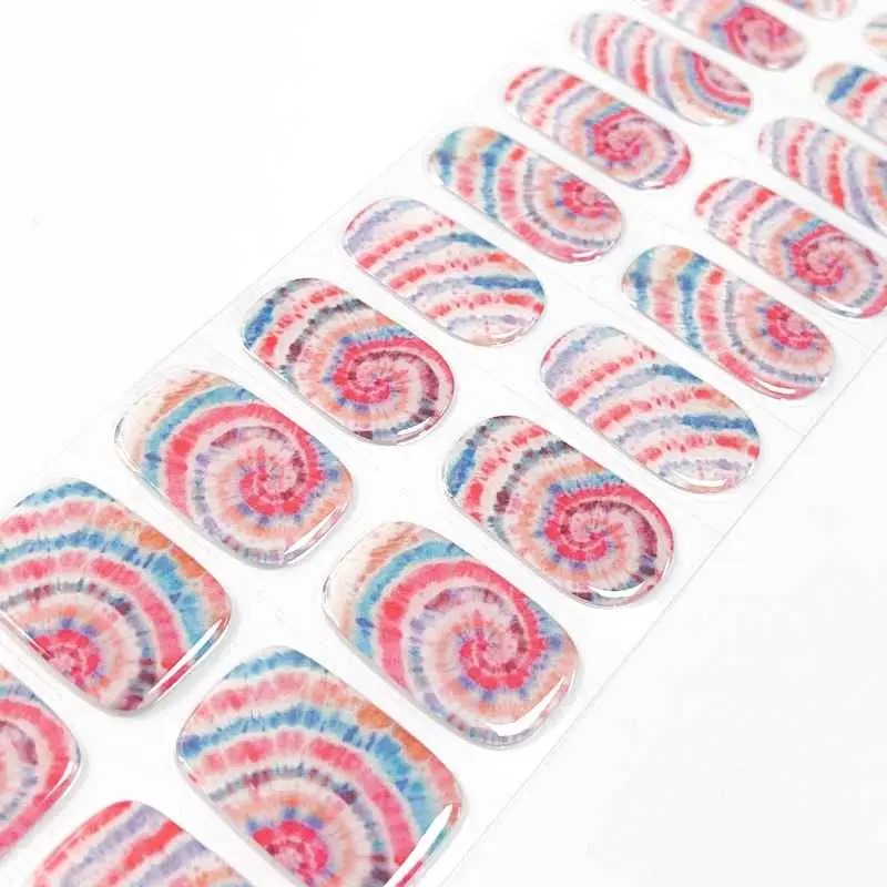 Rainbow Swirl Tie-Dye Nails Designs Semi Cured Gel Nail Strips