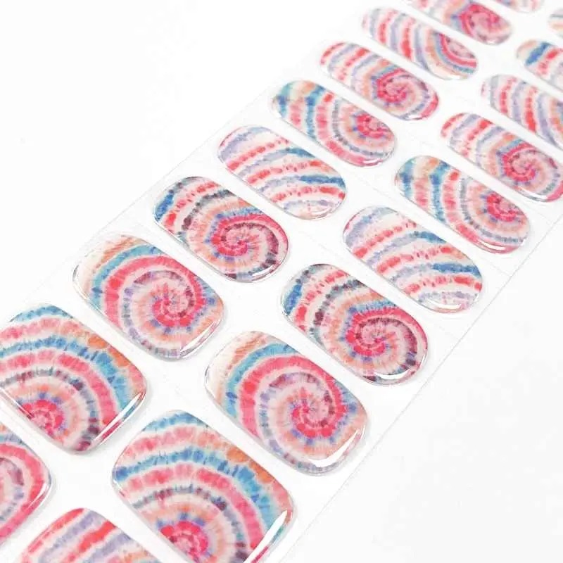 Rainbow Swirl Tie-Dye Nails Designs Semi Cured Gel Nail Strips