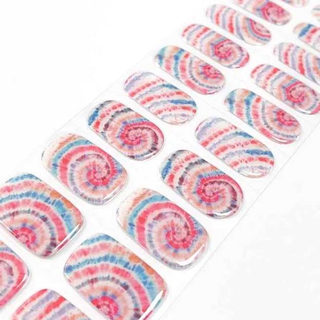Rainbow Swirl Tie-Dye Nails Designs Semi Cured Gel Nail Strips