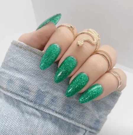 Emerald Glitter Glam Nails Designs Semi Cured Gel Nail Strips