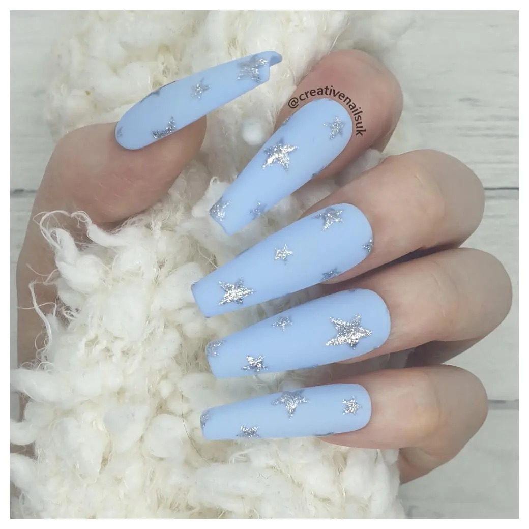 Frosted Starry Sky Nails Designs Semi Cured Gel Nail Strips