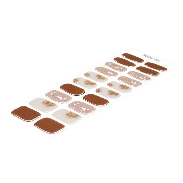 Autumn Floral Brown Nails Designs Semi Cured Gel Nail Strips