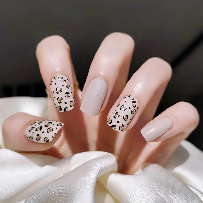 Leopard Print Semi-Cured Gel Nail Wraps featuring a chic animal print design for stylish and bold manicures.