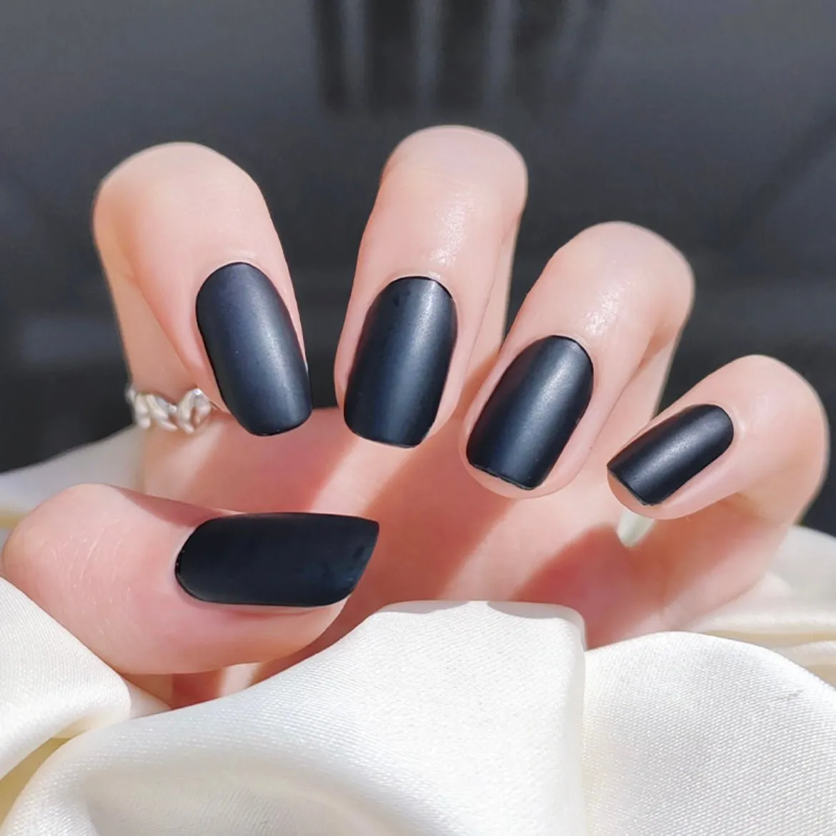 Matte Black Semi-Cured Gel Nail Wraps for a bold and elegant manicure.